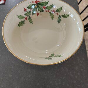 Lenox Holiday Christmas Round Serving Bowl, Holly Berries
